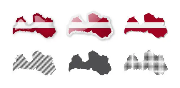 Vector illustration of Latvia - Maps Collection. Six maps of different designs.