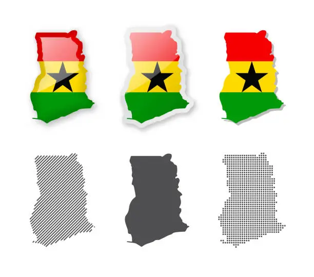 Vector illustration of Ghana - Maps Collection. Six maps of different designs.