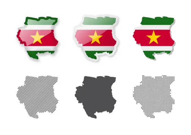 Vector illustration of Suriname - Maps Collection. Six maps of different designs.