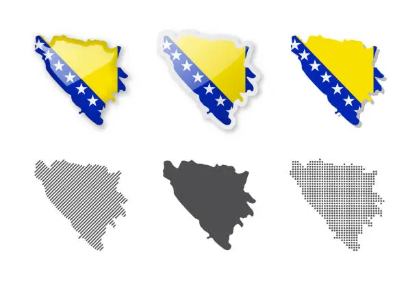 Vector illustration of Bosnia and Herzegovina - Maps Collection. Six maps of different designs.