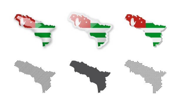 ilustraciones, imágenes clip art, dibujos animados e iconos de stock de abjasia - colección de mapas. seis mapas de diferentes diseños. - abkhazian flag