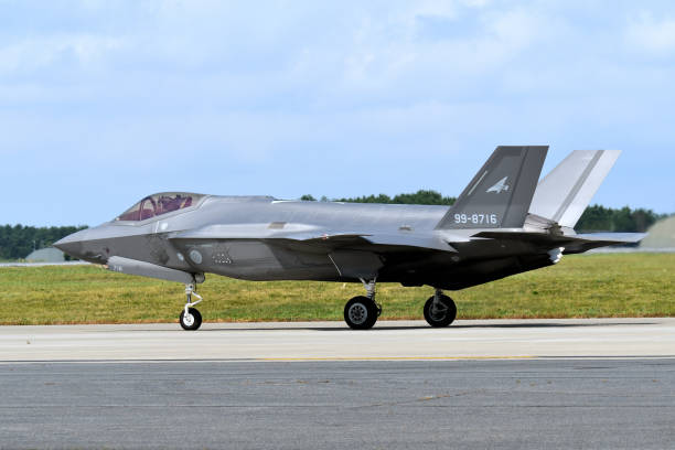 Japan Air Self-Defense Force Lockheed Martin F-35A Lightning II stealth multirole fighter. Aomori Prefecture, Japan - September 11, 2022:Japan Air Self-Defense Force Lockheed Martin F-35A Lightning II stealth multirole fighter. misawa japan stock pictures, royalty-free photos & images