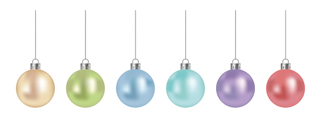 Realistic Pastel-Colored Christmas Balls Vector Illustration Set Isolated On A White Background.