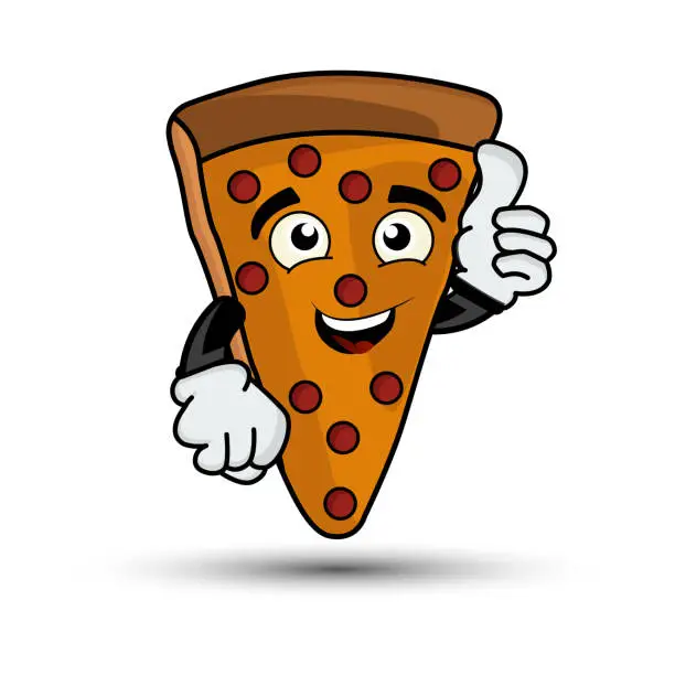 Vector illustration of illustration pizza giving thumb up mascot cartoon character. illustration flat style. suitable for promotion of pizza products, children books, prints design, etc. design template vector
