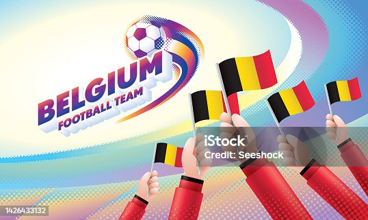 istock Belgium Football Team Celebration with National Flag Belgium 1426433132