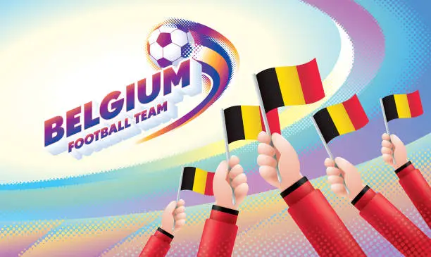 Vector illustration of Belgium Football Team Celebration with National Flag Belgium