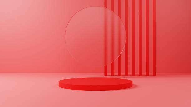 istock minimal red podium mockup, pedestal product presentation, empty platform stand display, 3d rendering 1426434526