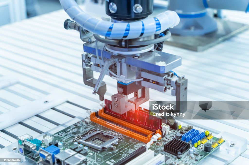 Chip Inserter Computer Automatic Arm Installing A Computer Chip With Ram Stock Photo ...