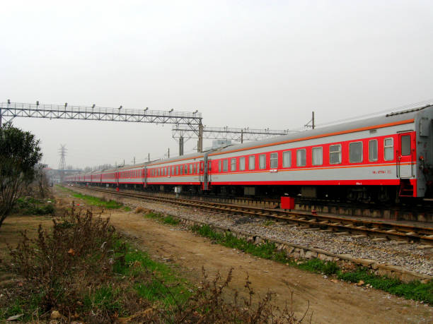China Railway 25G Passenger Cars: The Train K527/528 (Nanjing West - Guangzhou) at Nanjing West Rail Yard stock photo