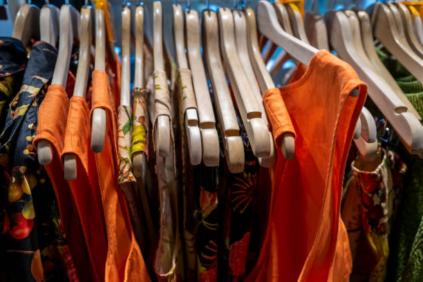 istock Dresses on a rack in a market. 1426440353