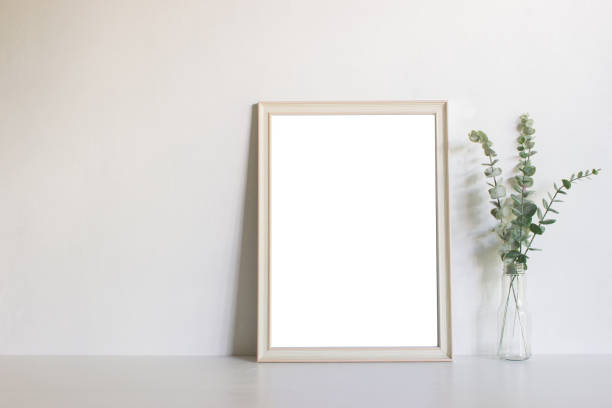 istock A white wooden frame and green leaves with natural light. 1426449157