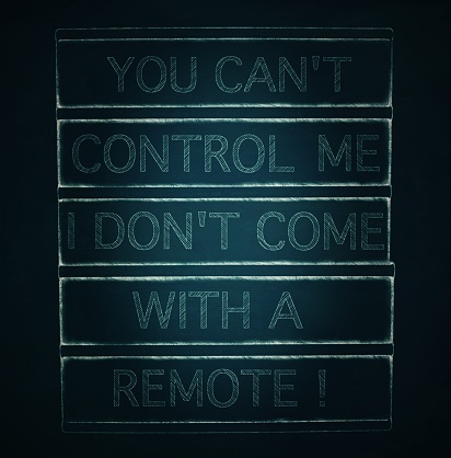 The Words 'You Can't Control Me I Don't Come With A Remote' in a chalkboard theme. This is for a concept about learning about the evolution of the positive Anarchy trend, knowledge is power. This is part of my Signs of the Times Collection.