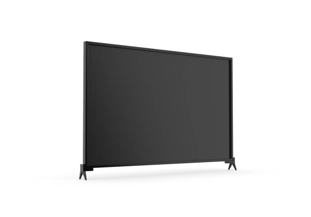 istock Modern slim plasma TV mockup, Wide television screen mock up on isolated white background, 3d render illustration. 1426455491
