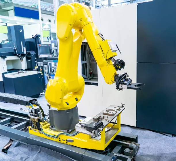 istock Automatic industrial robotic robot working, industry 4.0 and technology concept 1426455906