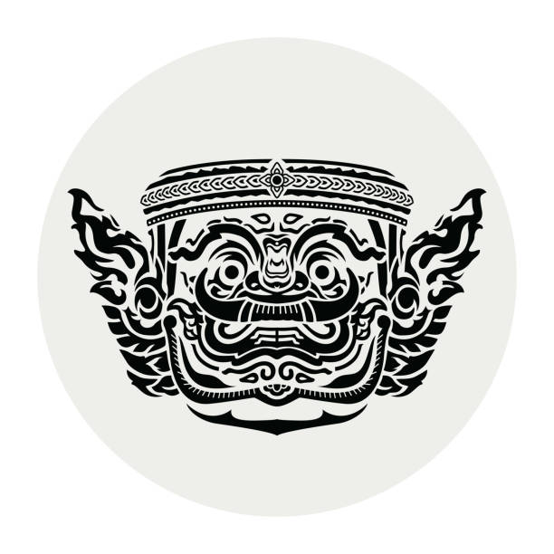 タイのラーマーヤナの巨大な顔。 - monkey sketch drawing showing点のイラスト素材／クリップアート素材／マンガ素材／アイコン素材