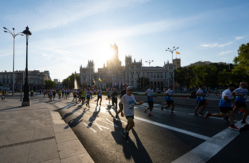Madrid, Spain, September 2022. runners participating in the Madrid race runs for Madrid 2022 in the city center