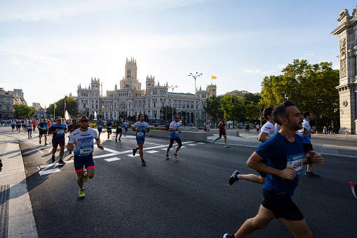 Madrid, Spain, September 2022. runners participating in the Madrid race runs for Madrid 2022 in the city center