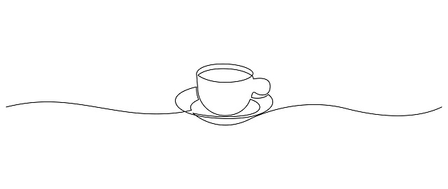 Cup of coffee continuous line drawing. Teacup one line art. Vector illustration