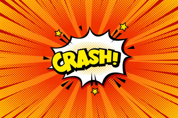 ilustrações de stock, clip art, desenhos animados e ícones de crash comic speech bubble with cloud, rays and halftone effect red background. pop art vector cartoon illustration in retro style. - caricatura