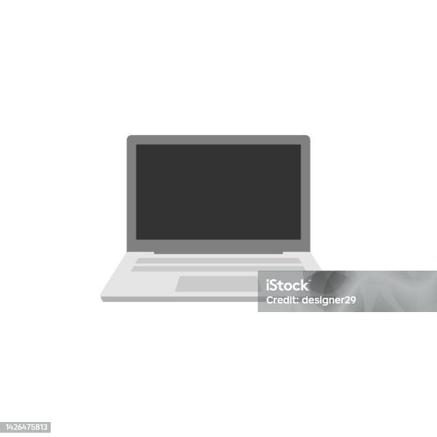 Computer Flat Image Laptop Computer With Blank Screen Flat Design On White Background Stock ...