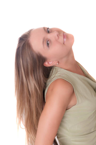 studio portrait of a girl with long hair