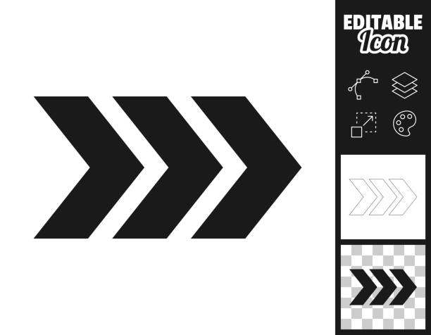 triple chevron menunjuk ke kanan. ikon untuk desain. mudah diedit - pola chevron ilustrasi stok