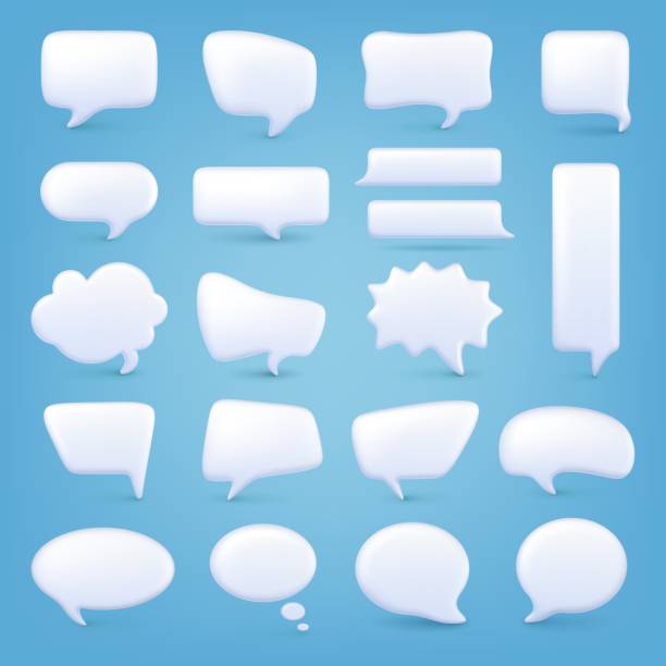 White bubble shapes 3d. Different message balloons and squares. Dialogue speech bubbles empty templates. Blank quote or thought pithy chat vector elements vector art illustration