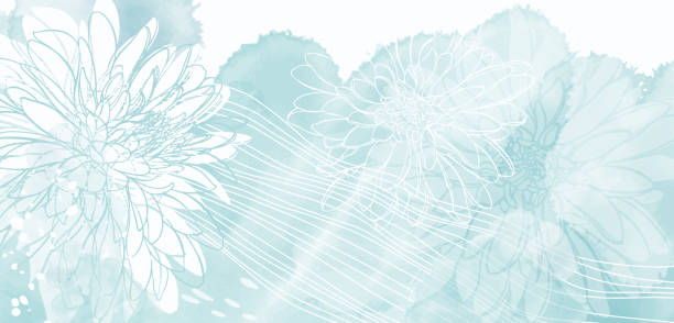 Pre-made design with with  flowers, turquoise watercolor splash and place for text. Vector layout decorative greeting card or invitation design background, wallpaper design. Art botanical background vector. Luxury design with  flowers  and turquoise watercolor splash. Template design for text, packaging and prints. wallpaper sample stock illustrations