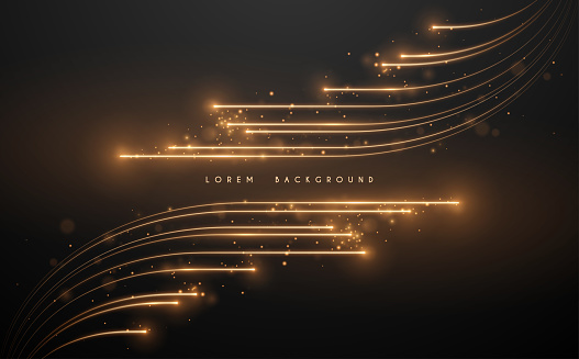 Abstract golden glow motion lines on black background in vector