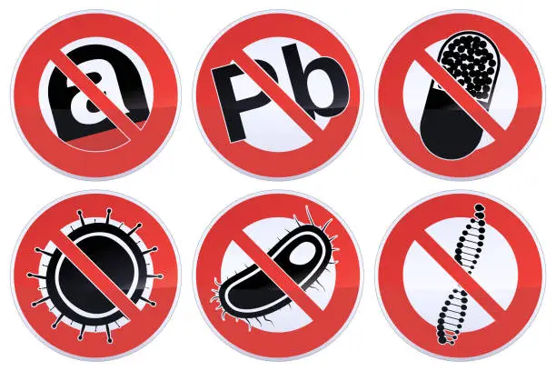 Vector illustration of Collection of alien circular prohibition signs (metal reflection)