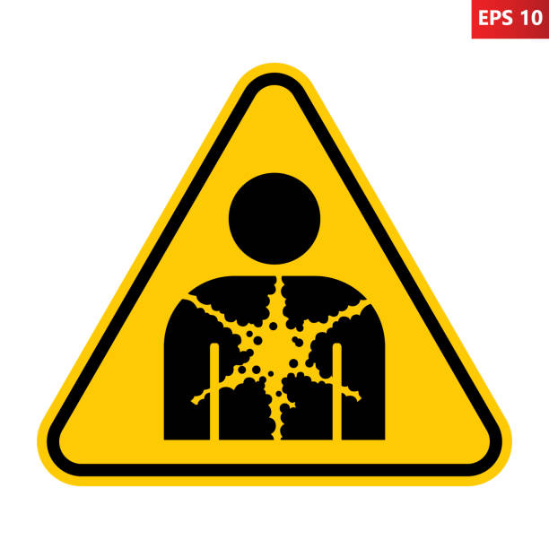 Substance or mixture presenting health hazard sign. Substance or mixture presenting health hazard sign. Vector illustration of yellow triangle sign with man with guts damaged. Caution toxic materials. Dangerous warning symbol. hazard sign stock illustrations