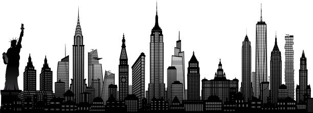 illustrations, cliparts, dessins animés et icônes de new york city skyline (tous les bâtiments sont mobiles et complets) - chrysler building