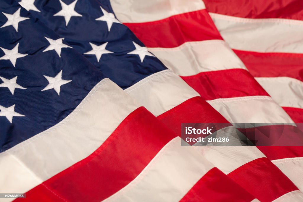 Waved flag of United States of America Waved flag of United States of America background Capital Cities Stock Photo