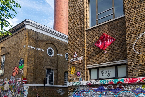 London, United Kingdom - June 29, 2022: Former factory near Brick Lane, London