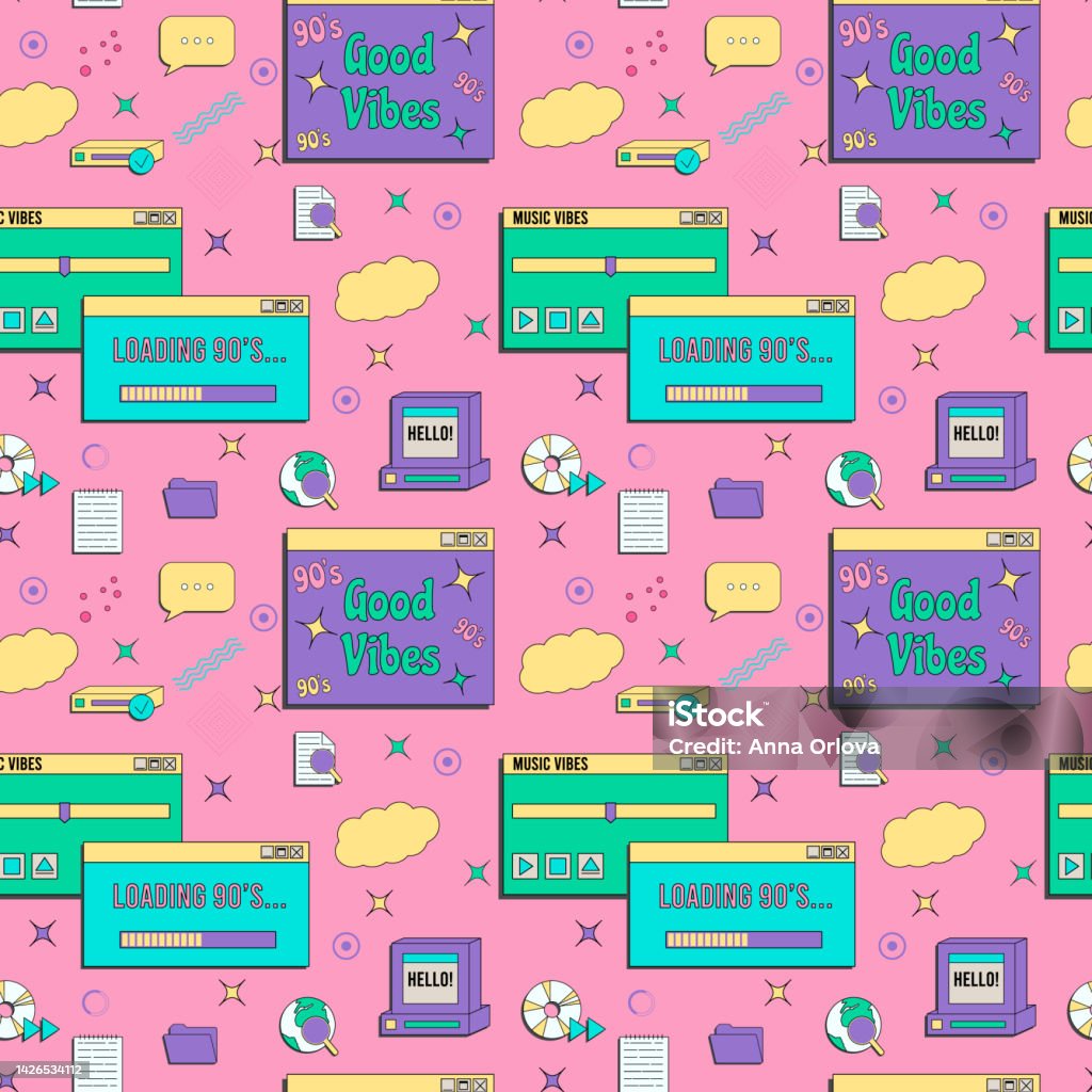 Patterns Retro Computer Vaporwave Ui And Ux Elements Seamless Pattern Pc Retro Game Frame ...