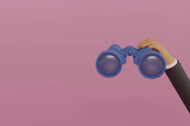 istock cartoon character businessman hand holds binocular. 3d illustration or 3d render 1426537887