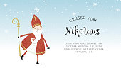 Lovely drawn Nikolaus character, , text in german saying 