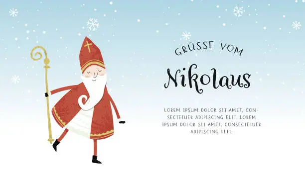 Vector illustration of Lovely drawn Nikolaus character, , text in german saying 