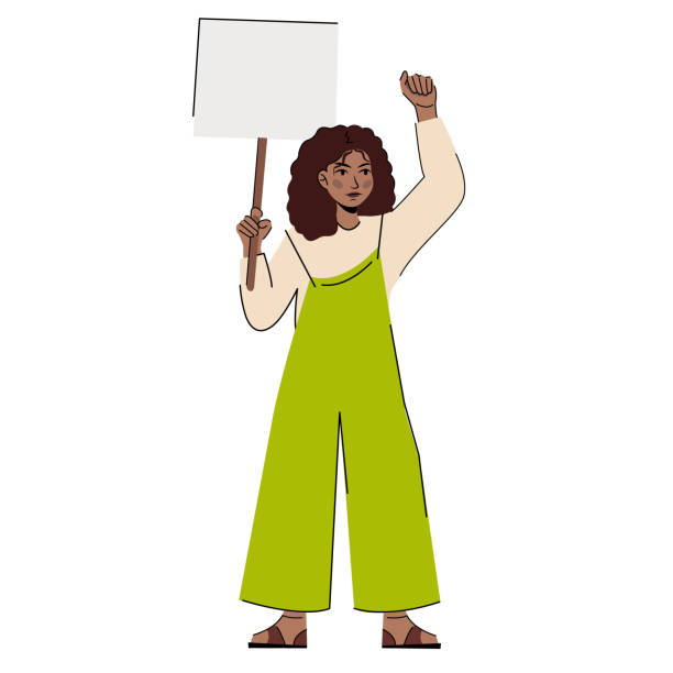феминизм. девичья сила. разъяренная чернокожая женщина подняла руки с плакатом протеста. девушка на митинге. плоская векторная иллюстрация - pro choice stock illustrations