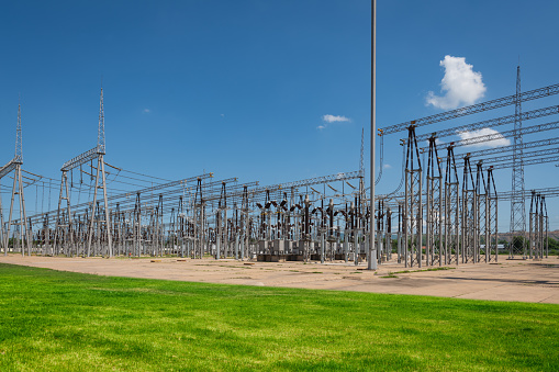 High voltage tower group in the power plant.