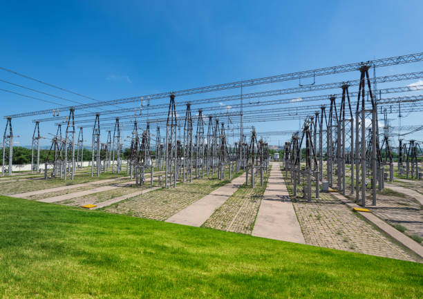 High voltage tower group in the power plant.