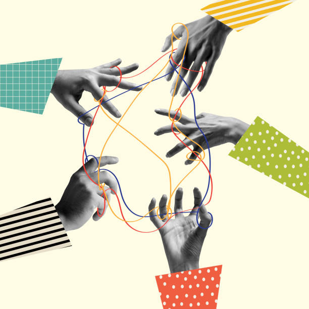 istock Human hands aesthetic on light background, artwork. Concept of human relation, community, symbolism, surrealism. 1426547978