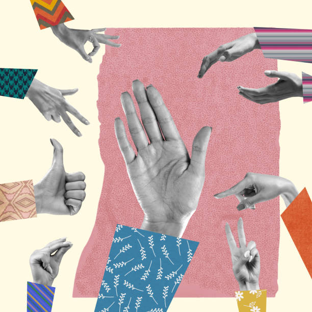 istock Human hands aesthetic gesturing on light background, artwork. Concept of human relation, community, symbolism, surrealism. 1426547981
