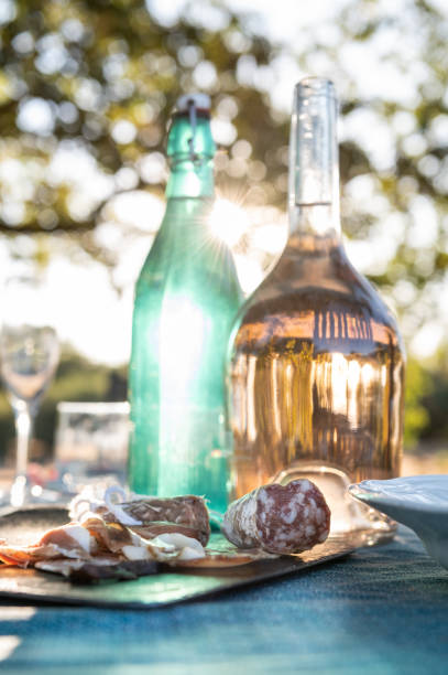 piquenique de vinho rosé no interior da frança - france holiday villa built structure vertical - fotografias e filmes do acervo