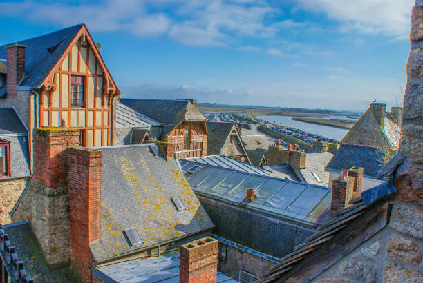 Rooftop and blue colored blue gable in blue sky