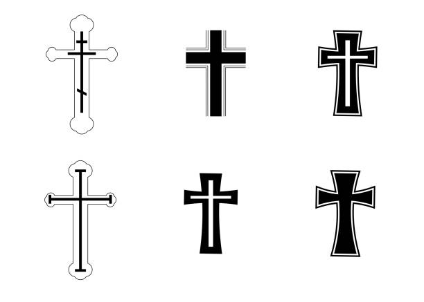 zestaw religii chrystus krzyż dla symbolu ikony element obiektu internetowego wektor i ilustracja - silhouette cross shape ornate cross stock illustrations