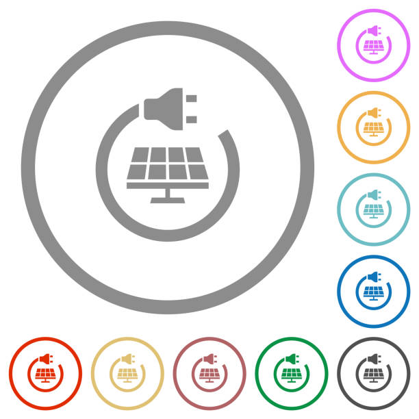 плоские иконки солнечной энергии с контурами - solarenergy stock illustrations
