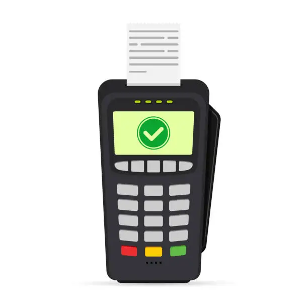 Vector illustration of Payment terminal icon with payment confirmation.