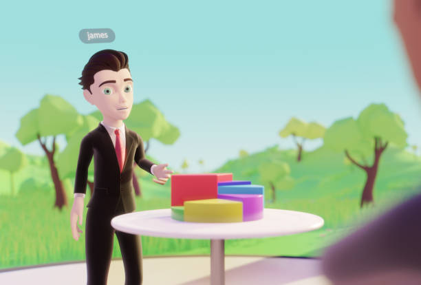 Cartoon Business Character with Blank Frame - Color Background - 3D Rendering