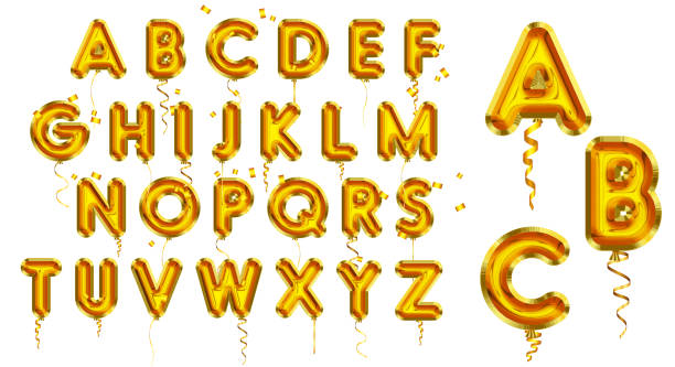 고립 된 현실적인 알파벳 황금 풍선 세트. eps 벡터 - air alphabet alphabetical order backgrounds stock illustrations